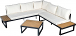 DRW Corner Sofa Set with Black Aluminium Table and PS Slats and Beige Cushions 227 x 63 x 69 cm