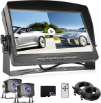 CAMECHO tagurduskaamerakomplekt koos DVR-iga, 9-tolline LCD monitor kahe AHD 1080P laiatarbe tagurduskaameraga, IP69 veekindel, 18IR &ouml;&ouml;n&auml;gemine, 2 x 10 m kaabel, kasutamiseks