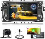 Fuluku 4+64G Android Autoradio Ford Focus C-Max S-Max Mondeo Kuga Galaxy juhtmevaba Carpaly & Android Car, 7-tolline IPS puuteekraaniga raadio Bluetooth 5.0/GPS/Reversioonikaamera/FM/WiFi/SWC-ga