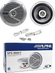 Komplekt Alpine SPS-M601 2-Way Marine Coaxial Speakers, 16,5 cm, 165 mm, 6,5 tolli, veekindel, 35 Watt RMS, 110 Watt Max, 4 Ohm, bassein, paat, meri, paar + tasuta lisaseadmed.