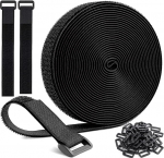 Reguleeritavad kaablipaelad 50 pandlaga, korduvkasutatavad kinnituskaablipaelad, vastupidav nailon, Velcro korraldaja v&otilde;i ladustamise jaoks, must, 10M