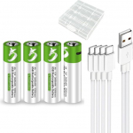 USB AA liitium-ioon akud 1,5 V 2600 mWh laetav aku AA aku, 1 tund kiirlaadimine, 1200 ts&uuml;klit C-t&uuml;&uuml;pi laadimiskaabliga &Uuml;lelaadimiskaitse, 4 tk pakendis