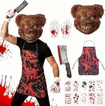 Halloween Kost&uuml;&uuml;m Mehed Horror Bear Kost&uuml;&uuml;m Halloween Masks Scary Bear Kost&uuml;&uuml;m T&auml;iskasvanud verine esiliin Tattoo Prop K&ouml;&ouml;gi Nuga Masquerade Ball Cosplay jaoks
