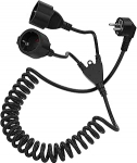 Schuko pikenduskaabel, topeltpistikupesa spiraalkaabel, veniv 0,75 - 2 m, 4000 W spiraalpikendus 2 topeltpistikupesaga (AC-2 Plug-TH-DE-Must)