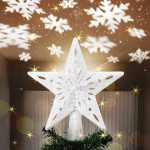 Bakaji Luminous Star Topper koos m&auml;ngu lumehelvestega peegelduval tekil, k&otilde;rgus 26 cm, dekoratsioon J&otilde;ulupuu Topper, j&otilde;ulukaunistus glitteriga (h&otilde;bedane)