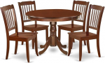 East West Furniture HLDA5-MAH-W 5-teiliges Esszimmertisch-Set beinhaltet einen runden Esstisch mit Sockel und 4 Holzsitzst&uuml;hlen, 106,7 x 107,7 cm, Mahagoni