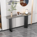 Narrow Bar Table Console with Metal Base for Living Room - Modern Sofa Table with Storage Shelf Behind Couch Entrance Table for Hallway and Foyer