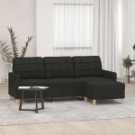 ZEYUAN 3 Seater Sofa with Stool, Black, 180 cm, Fabric, Sofas & Couches, Sofa Living Room, Sofa for Teenager's Room, Relaxing Sofa, Sofa for Bedroom, Upholstered Sofa 3201005