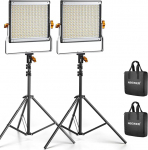 Neewer LED videovalgustite valgustuskomplekt: Dimmerdatav kahev&auml;rviline LED-paneel 3200-5600K CRI 96+ 2 m valgusti ja softbox hajuti fotostuudio portree YouTube video jaoks.