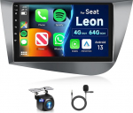 Hodozzy 8 Core 4G + 64G autoraadio Seat Leon 2005-2012, Android 9-tolline IPS puuteekraaniga GPS navigatsioon juhtmevaba Carplay Android autoga, 2 DIN autoraadio Bluetooth DSP WiFi FM RDS raadio + tagumine osa
