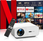 Projektor 4K 【Whale TV/Auto Focus】 Auto Keystone WiFi Bluetooth 5.2 mini projektor, 28000 luumenit Full HD 1080P projektor 4K kodukino, Netflixiga &uuml;hilduv nutikas projektor