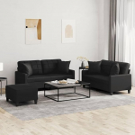 SECOLI Sofa Set 2 Seater + 2 Seater + Footstool, 2-2 Sofa Set Couch Set Living Room Sofa Sets Couch Lounge Couch Sofas & Couches Faux Leather Black