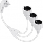 Topelt pistikupesa pikenduskaabel, 1 kuni 2 kaitsekontaktiga toitekaabel, Y jaotur, veekindel kaabel sise- ja v&auml;litingimustes kasutamiseks (90 kraadi, valge, 3 in 1)