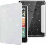 MoKo &uuml;mbris 7-tollisele Kindle Paperwhite 2024 12th Gen & Kindle Coloursoft Signature Edition 2024, Ultra Clear Soft Flexible Glitter TPU Case Lightweight Case koos Auto Wake/Sleep, Glitter White