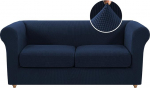 3-teiliges Sofabezug-Set f&uuml;r Chesterfield-Sofas mit 2 Kissen, Stretch-Jacquard-Schonbezug (Unterseite + 2 Sitzbez&uuml;ge), dicker, haustierfreundlicher Stoff, einfach zu installieren, Marineblau