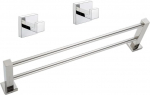 Handtuchregal, multifunktsionaalne, Handtuchhalter + 2 quadratische Badezimmer-Handtuchhaken, SUS304 Edelstahl, Handtuchaufbewahrung, Wandmontage, Badetuchstange, Doppelhandtuchstange f&uuml;r
