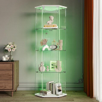 Nurgaklaasist vitriinkapp LED-iga, lukuga vitriinkapp, 1 uks, 4 tasandit, kaasaegne klaasist vitriinkapp, mis seisab kollektsioonidele, raamatutele, veinile, klaasist vitriinkappide seisev vitriinkapp elutuppa, valge, 162 x 60 x 35 cm.