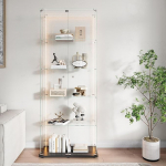 Glasvitrine mit 5 Schichten mit LED-Lichtstreifen, Glaskollektions-Vitrine mit 2 T&uuml;ren und Schloss, freistehendes B&uuml;cherregal f&uuml;r Wohnzimmer und Schlafzimmer