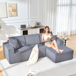 Muskel Modulaarne L-kujuline Corduroy nurgadiivan, t&auml;ielikult kokkusurutud kondita diivan ilma kokkupanekuta, s&uuml;gav istme diivan koos Chaise Longue'ga, kaasaegne 3-kohaline elutoa diivan elutuppa, Hall-R