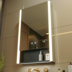 KWW LED-valgustusega vannitoa meditsiinikapp koos peegliga, reguleeritav v&auml;rvitemperatuur, uduvastased timmitavad tuled, pistikupesad USB-dele (vasakpoolne hingedega 55 x 85)