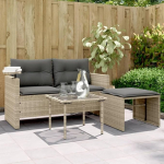 3-TLG. Garten-Sofagarnitur mit Kissen Schwarz Poly Rattan, Garten Sofa Set mit Glas Tisch und abnehmbaren Kissen