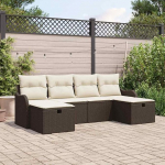 Modulares Gartensofa-Set 6-teilig in Braun und Creme aus Poly-Rattan mit Stauraum als Outdoor-Sofa-Garnitur mit Kissen