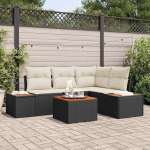 Modulares Outdoor-Sofa-Set 4 St&uuml;cke in Schwarz Creme aus Polyrattan mit Kissen f&uuml;r den Garten