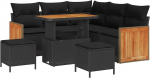 Gartensofa-Set mit Kissen 8-TLG Schwarz als Outdoor-Sofagarnitur 8-teilig aus Poly-Rattan mit h&ouml;henverstellbarem Tisch