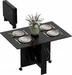 HOMCOM Kokkupandav k&ouml;&ouml;gi s&ouml;&ouml;gilaud 2 klapiga 2 ratast piduritega 6 inimesele koormus 20 kg 120 x 80 x 73 cm must marmorjas imitatsiooniga