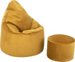 Loft 25 Capriccio Velvet Bean Bag Chair, Premium Velvet Bean Bag siseruumides kasutamiseks kodus ja elutoas, Ergonoomiline disain keha toetamiseks (Bean Bag + Stool Pouffe, Tumeric)