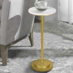 COVLON Drinks Table Carved Table Martini Table Small Side Table Weighted Base Podium Table for Living Room Bedroom Modern White and Gold