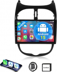 ESSGOO 4+64G Android 15 autoraadio Peugeot 206 & 206CC & Citro&euml;n C2 (2001-2008) 9-tollise puuteekraaniga Double DIN autoraadio - traadita CarPlay Android auto, GPS ja Bluetooth FM