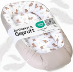 Beebipesa vasts&uuml;ndinutele, beebivoodi padi - &Ouml;ko-Tex sertifitseeritud, 100% puuvillane, masinpestav, kaasaskantav beebipesa koju ja reisile, turvaline ja hubane, 100 x 58 x 12 cm, beež