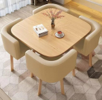 Modernes quadratisches Ess- und Konferenztisch-Set mit St&uuml;hlen - B&uuml;ro Pausenraum Empfang Freizeit Tisch & Stuhl Kombination (Khaki) f&uuml;r stilvolle Meetings & Essen