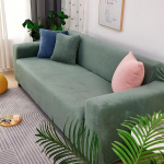 YOPOIY Stretch Velvet diivanikate, pehme libisemiskindel diivanikate, luksuslik paks m&ouml;&ouml;bli kaitsja elastsete lintidega lemmikloomadele lastele, masinpesu, roheline, 1-kohaline, 90-140 cm.