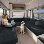 Matkaauto padjakatted, RV diivan istmepadja katted haagiste jaoks, matkaauto iste, Jacquard matkaauto istmekatted elastse rihma ja paelaga (tumehall, W 140-170 cm, D 100-120 cm)