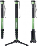 Einbeinstativ, Moman MA66 Kamera Monopod mit Standspinne Reisestativ Kohlefaser Kompakter Tragbarer Fotografie Stative 5 Abschnitte bis zu 168 cm Nutzlast 10kg f&uuml;r DSLR Gopro Camcorder, Schwarz Gr&uuml;n