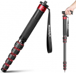 Manbily 36 mm Monopod for Cameras 44 cm - 174 cm Aluminium Monopod Tripod DSLR Travel Monopod with Walking Stick Handle 6 Sections Hiking Poles Max. 18 kg with Phone Clip Video Camera (Red)