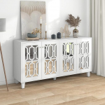 Valge k&uuml;ljepaneel, k&ouml;&ouml;gikapp 4 peegeluksega, buffetkapp, t&ouml;&ouml;lauaga k&uuml;ljepaneel, elutuba, k&ouml;&ouml;k, liigutatava laminaadiga, kristallk&auml;epidemed, 160 x 40 x 84 cm, valge
