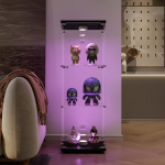 Klaasist vitriinkapp LED-iga, kaasaegne vitriinkapp 3 riiuliga ESG klaasist, kollektsion&auml;&auml;ride vitriinkapp baari, elutoa jaoks, 125 x 42 x 36 cm, must