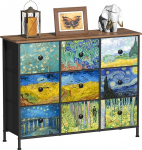VEDECASA kapp Van Gogh kabineti hoiukapp 9 sahtlit kangast k&auml;epidemetega kabineti jaoks elutuba lastetuba metallraam puidust &uuml;lemine kangast kapp kapp