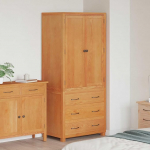 Aufbewahrungsm&ouml;bel-Set mit Schubladen aus Holzwerkstoff in Braun, 80 x 50 x 180 cm, mit 3 Schubladen und 2 T&uuml;ren, Massivholz Eiche und Kieferrahmen f&uuml;r Wohnzimmer, Schlafzimmer und Flur