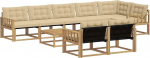 Outdoor-Sofagarnitur 9-TLG. Set aus massivem Akazienholz, modulare Lounge-Garnitur f&uuml;r Garten und Terrasse, Sitzgruppe mit 8 Sitzpl&auml;tzen, Beige und Wei&szlig;.