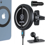 OHLPRO MagSafe autolaadija kinnitus, 15W QC 3.0 kiirlaadimine iPhone 17 Pro Max, Pro, Plus, 16, 15, 14, 13, 12 seeria, isekleepuv telefonihoidja armatuurlauale ja &otilde;huventilaatorile