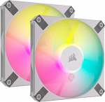 Corsair AF120 RGB Slim, 120 mm PWM ventilaatorite komplekt d&uuml;naamilise laagriga, &otilde;huke profiil v&auml;ikestele korpustele, kuni 2000 rpm, 8 adresseeritavat RGB LED-i, topeltpakett koos Lighting Node CORE'iga - valge