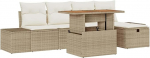Rantry 6-teiliges Garten Sofa Set mit Kissen Beige Poly Rattan Gartenlounge Model3360047