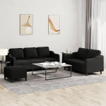 Schwarz 2/3-Sitzer-Sofa Set mit Fu&szlig;hocker, Stoff & Metall, 110kg pro Sitz Model3201846