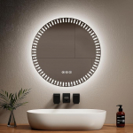 EMKE Round Bathroom Mirror with LED Backlight Diameter 60cm with Anti-Fog + Touch Switch + 3 Light Colors Variable Round Mirror Modern Bathroom Mirror