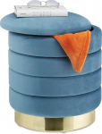 Relaxdays Velvet Stool with Storage Space, Round, Velvet Stool, Elegant Upholstered Stool, H x D: 43.5 x 39 cm, Petrol/Gold