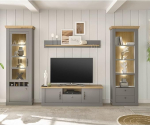 Lomadox Living Room Set with LED Lighting in Grey with Artisan Oak Dimensions W x H x D Approx. 326 x 201 x 44 cm